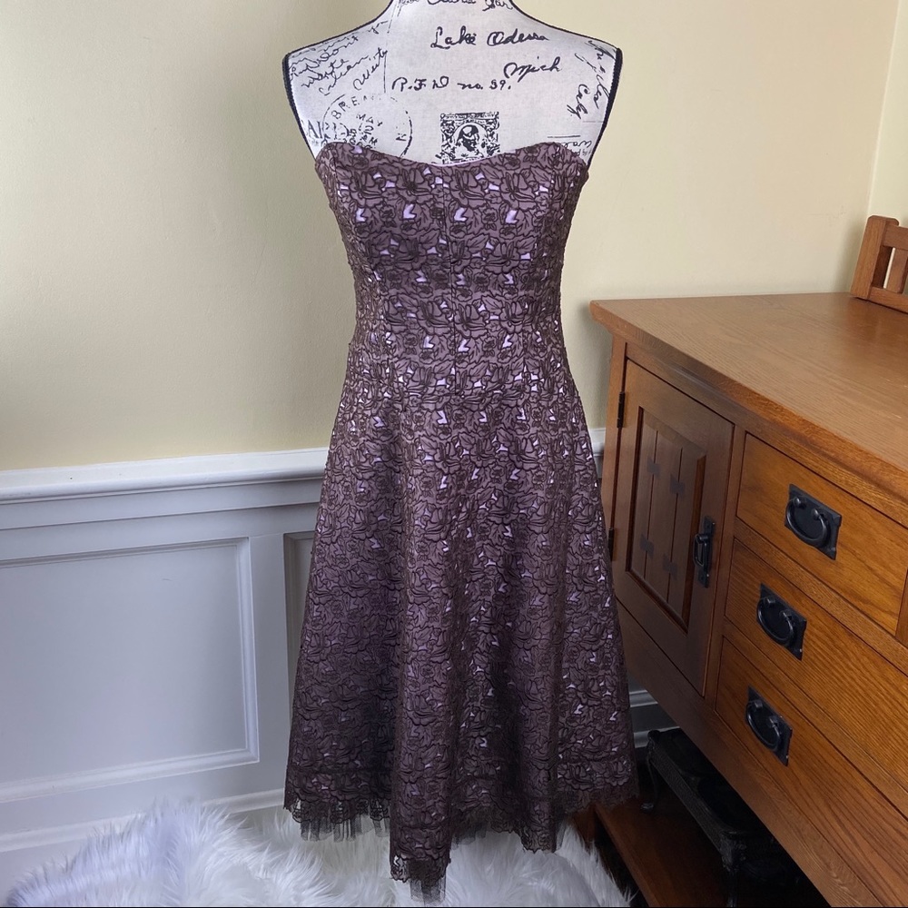 Nicole Miller Strapless Floral Lace Dress